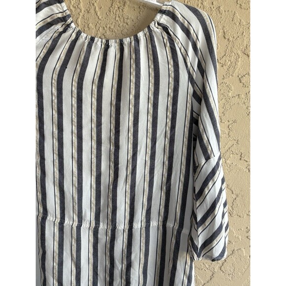 Blue Island Beach Boho Bell Sleeve Striped Blouse Woman’s Medium White/Navy/Gold - Picture 9 of 11